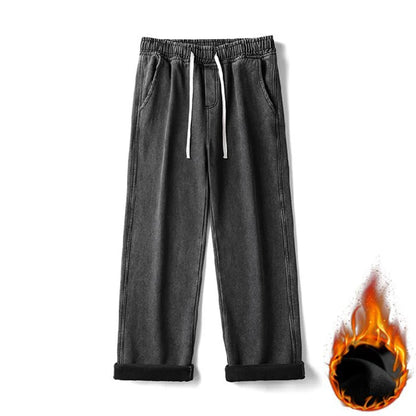 Jean Homme Hiver Molleton Doublé Velours - Pantalon Denim Large Taille Élastique Style Y2K Confortable
