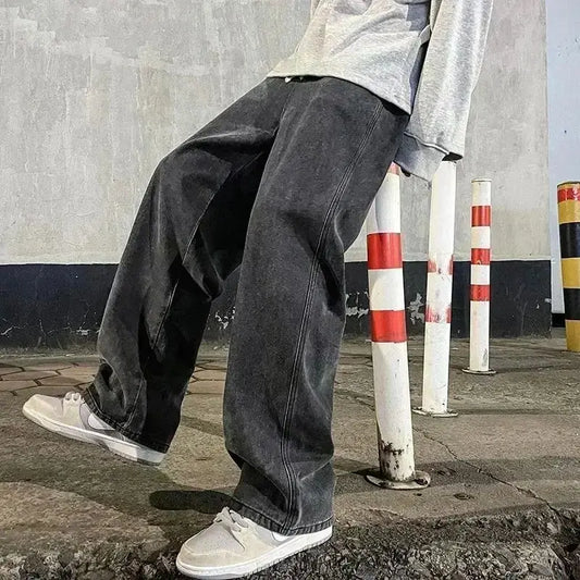 Jean Homme Coréen Couleurs Unies - Pantalon Denim Jambe Large