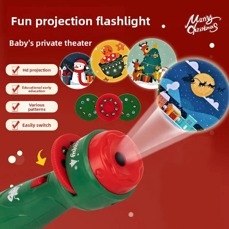 Projecteur LED de Noël - Lampe Torche avec 24 Motifs Festifs pour Enfants