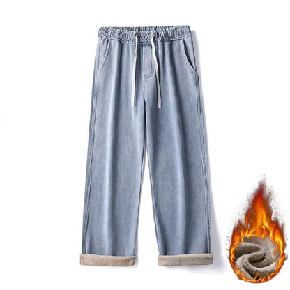 Jean Homme Hiver Molleton Doublé Velours - Pantalon Denim Large Taille Élastique Style Y2K Confortable