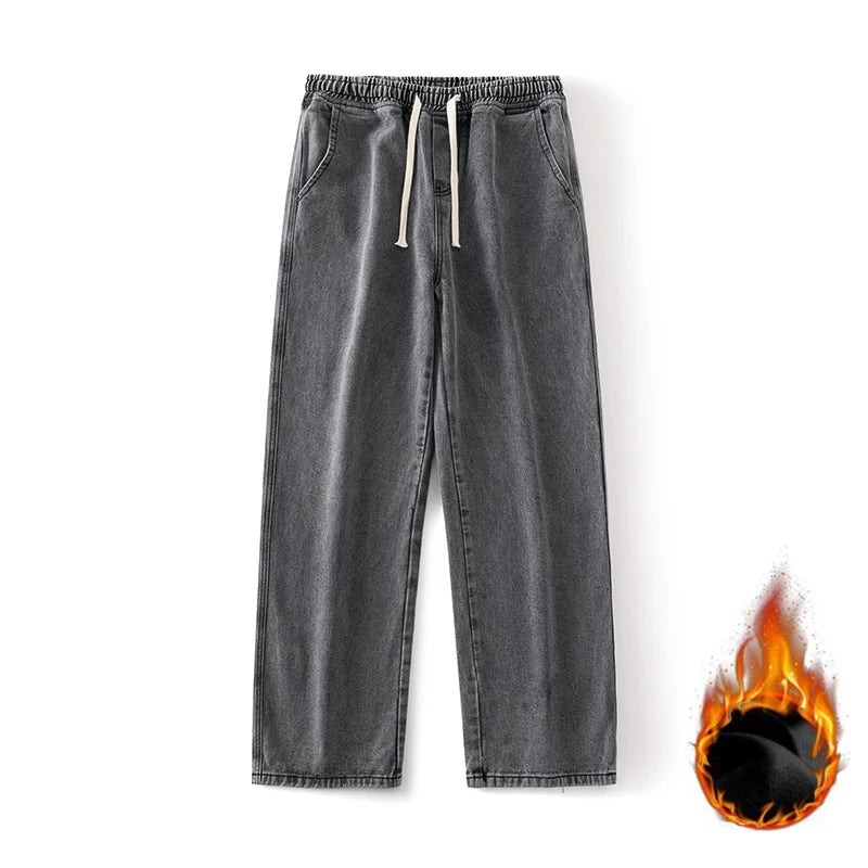 Jean Homme Hiver Molleton Doublé Velours - Pantalon Denim Large Taille Élastique Style Y2K Confortable