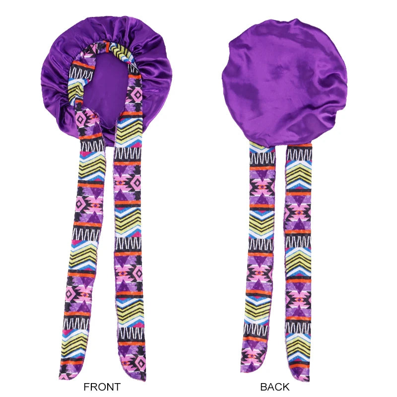 Lot de 2 Bandeaux Bohèmes Imprimés - Bonnets en Satin à Lacets avec Nœud Papillon