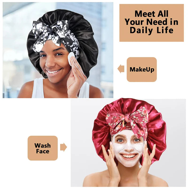 Lot de 2 Bandeaux Bohèmes Imprimés - Bonnets en Satin à Lacets avec Nœud Papillon