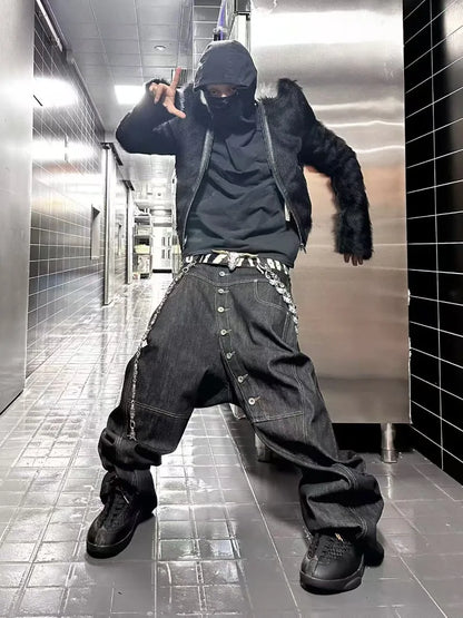 Jean Homme Hip-Hop Streetwear Camouflage - Pantalon Denim Taille Haute Patchwork Décontracté Large