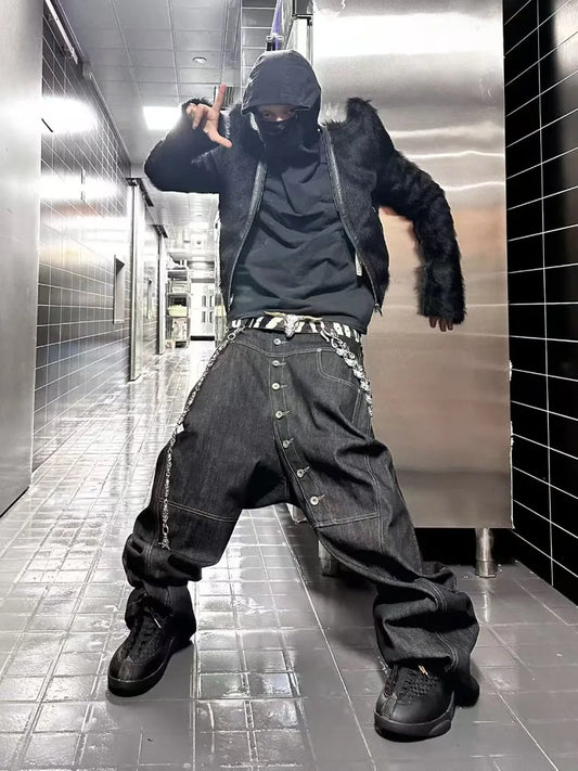 Jean Homme Hip-Hop Streetwear Camouflage - Pantalon Denim Taille Haute Patchwork Décontracté Large